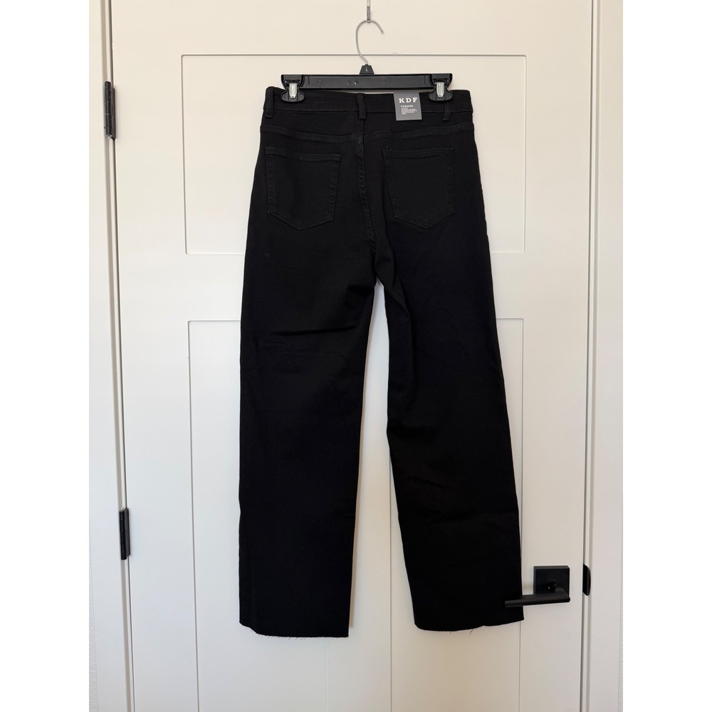KDF Jeans Black Stretchy Denim Wide Leg Raw Hem Minimalist Cropped Fall US 6 - Picture 8 of 11